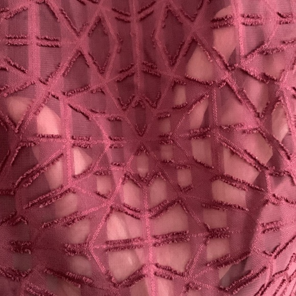 Chicos Sheer Dark Burgundy V-Neck Blouse w/3D Detailing.3/4 Sleeves. Size 2=12 - Picture 4 of 12